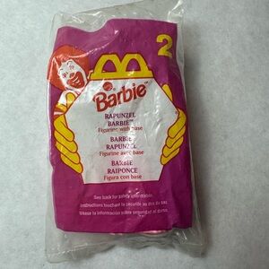 McDonald’s 1996 Happy Meal Barbie Rapunzel Figurine in Pink and Yellow Packaging